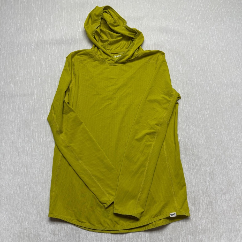 Duluth Trading Co Mens Green Textured Hooded Long Sleeve Shirt Pullover Size S